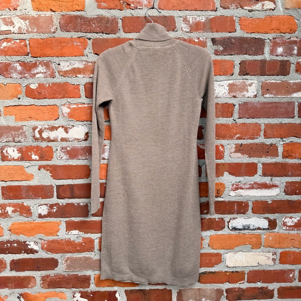 Garnet Hill Merino Wool Ribbed Turtleneck Sweater Dress XS Taupe Beige - Picture 3 of 6